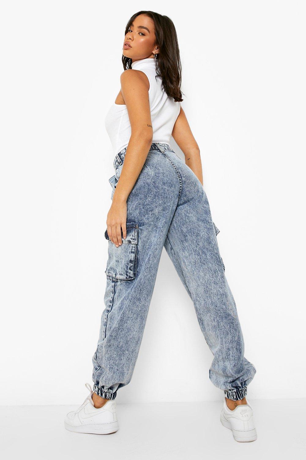 Acid wash denim joggers womens sale